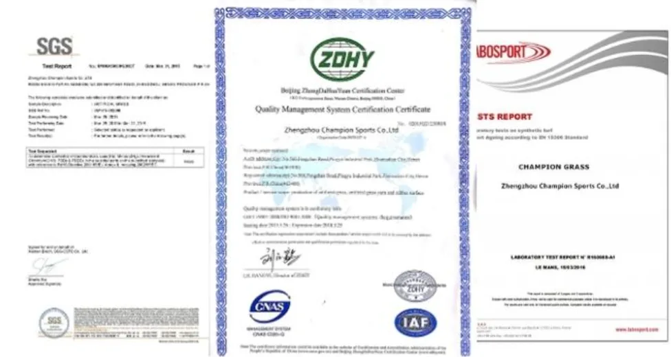 Test reports and a quality certificate held by our carpet manufacturer